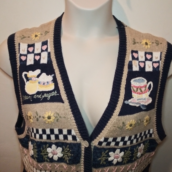 Vintage 80's Napa Valley   Embroidered Coffee Themed Button Front Sweater - Picture 2 of 14